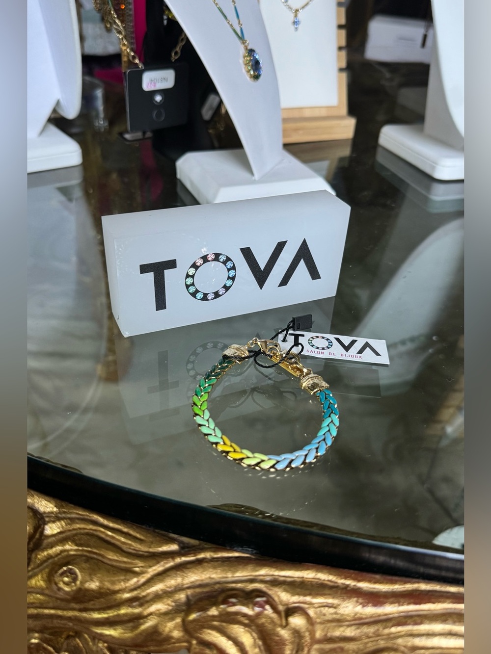 TOVA Multicolor enamel Braided gold Chain Bracelet